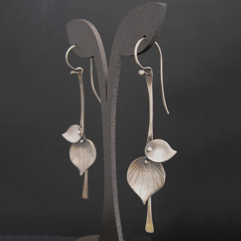 Boucles d'oreilles vintage à feuilles d'argent
