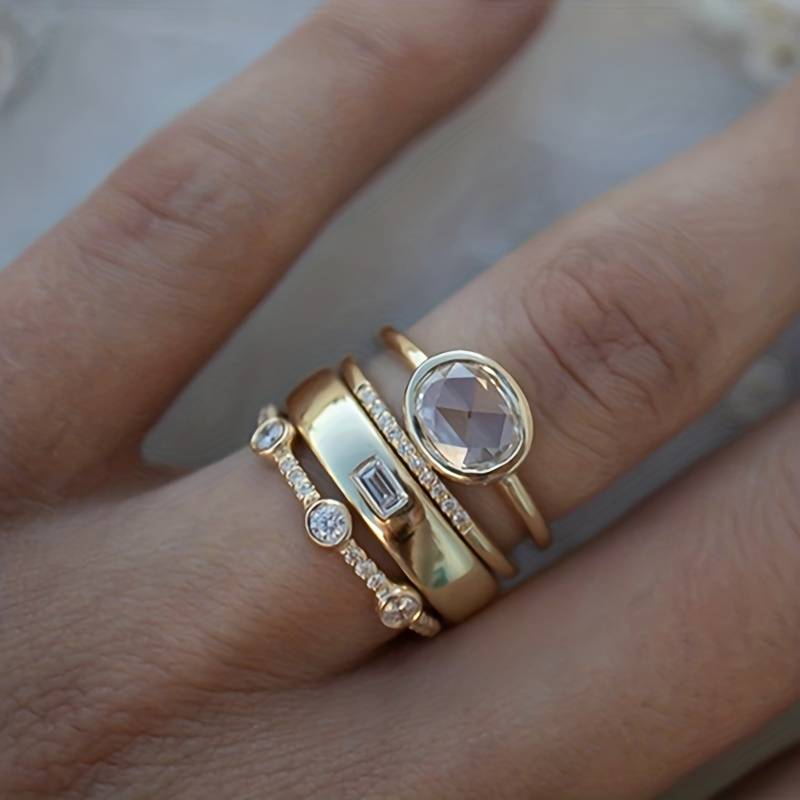 Lily - Ensemble de bagues vintage en or et zirconia