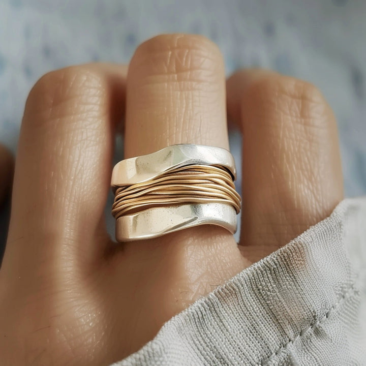 Bague en or argent avec fils dorés élégants