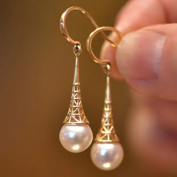 Boucles d'oreilles en perles vintage en or élégantes