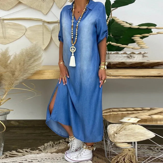 Lea - Robe Longue Détente Denim