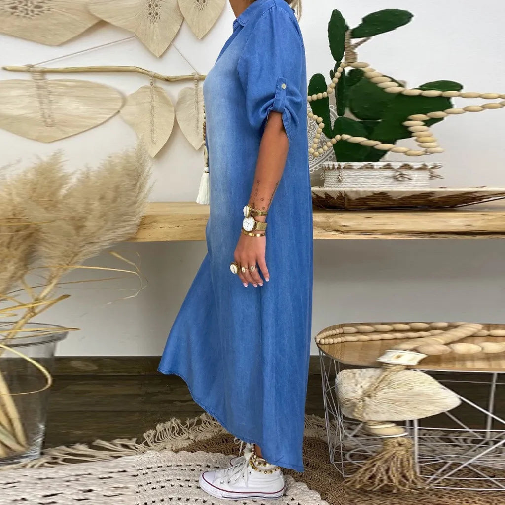 Lea - Robe Longue Détente Denim