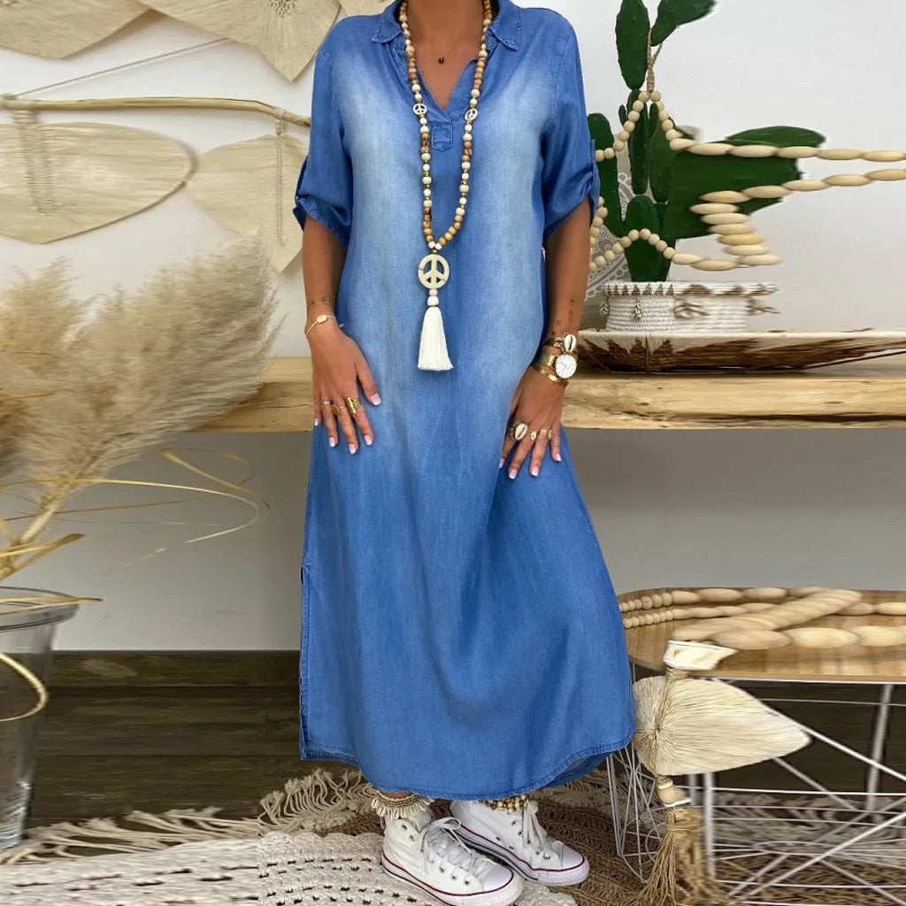 Lea - Robe Longue Détente Denim