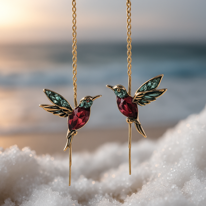 Ophira | Boucles d'oreilles élégantes avec émail à colibri et zircons brillants