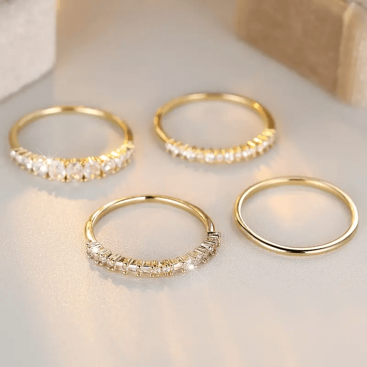 Ensemble de bagues en or 14 carats avec zircone de navigation, bagues à empiler