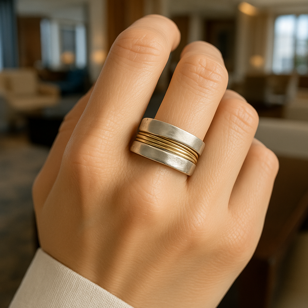 Bague en argent élégante rehaussée de fils d'or luxueux