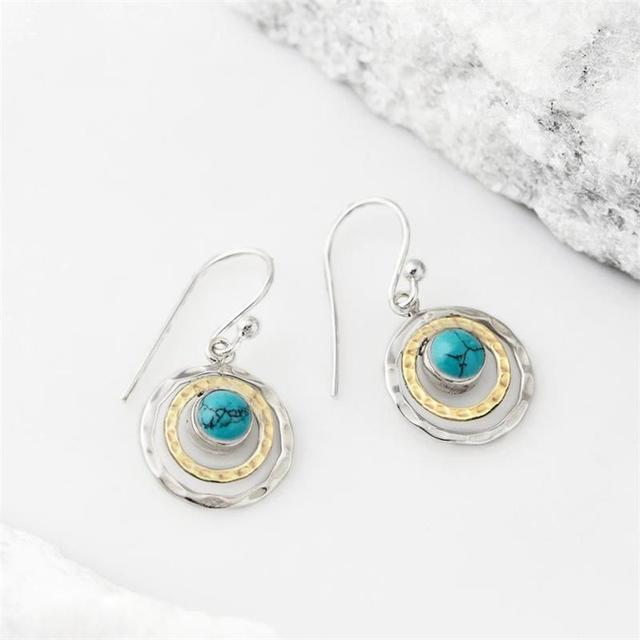 Boucles d'oreilles Boho Saturne élégantes ornées de Turquoise naturelle