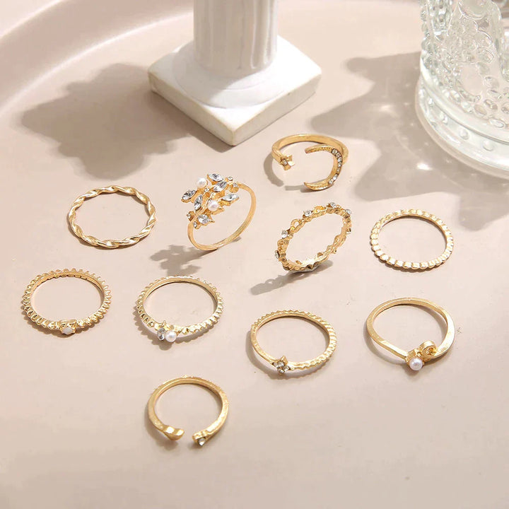 Ensemble de 10 bagues bohèmes en argent et en plaqué or pour un style unique
