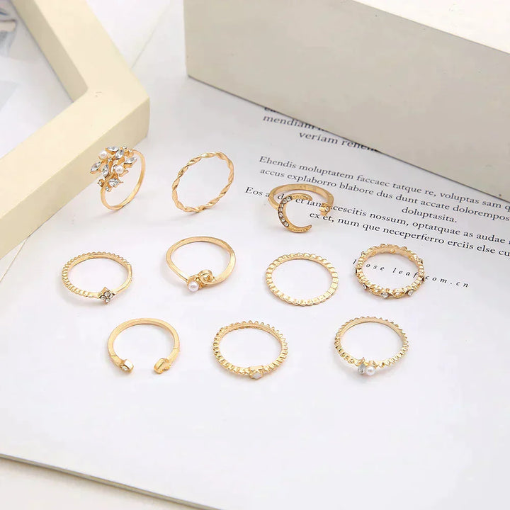 Ensemble de 10 bagues bohèmes en argent et en plaqué or pour un style unique