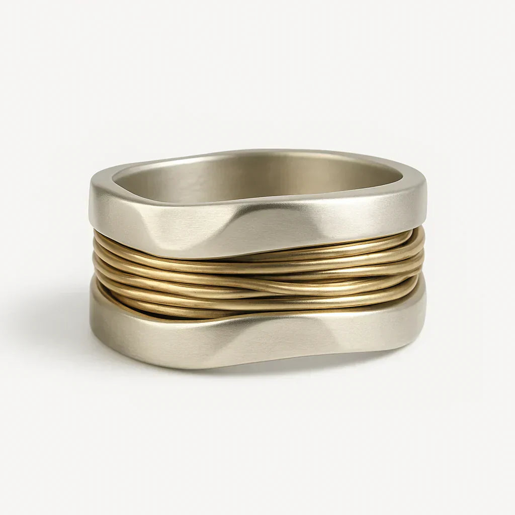 Bague en argent élégante rehaussée de fils d'or luxueux