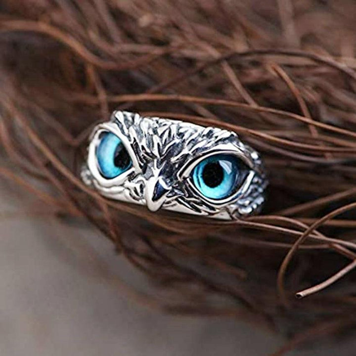 Bague en argent réglable rapidement avec opale et chouette pour un look élégant
