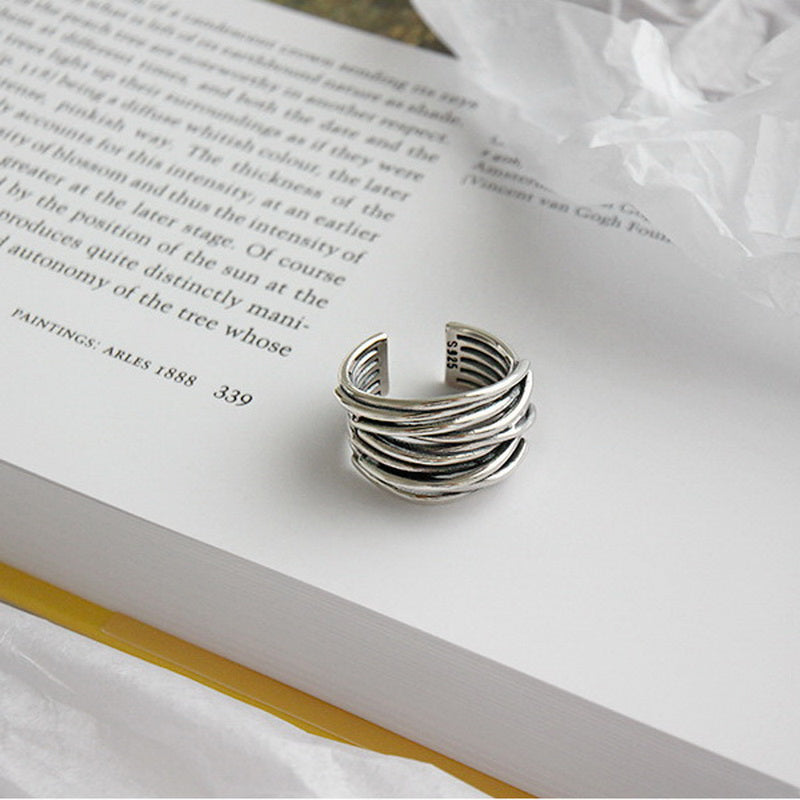Bague Ajustable en Argent à Couches pour un Style Unique
