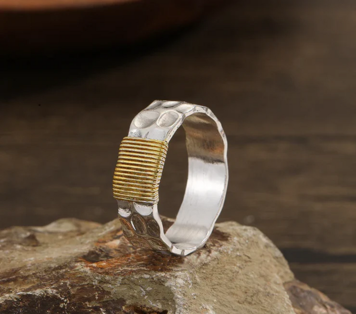 Bague en argent avec fils dorés élégante vintage