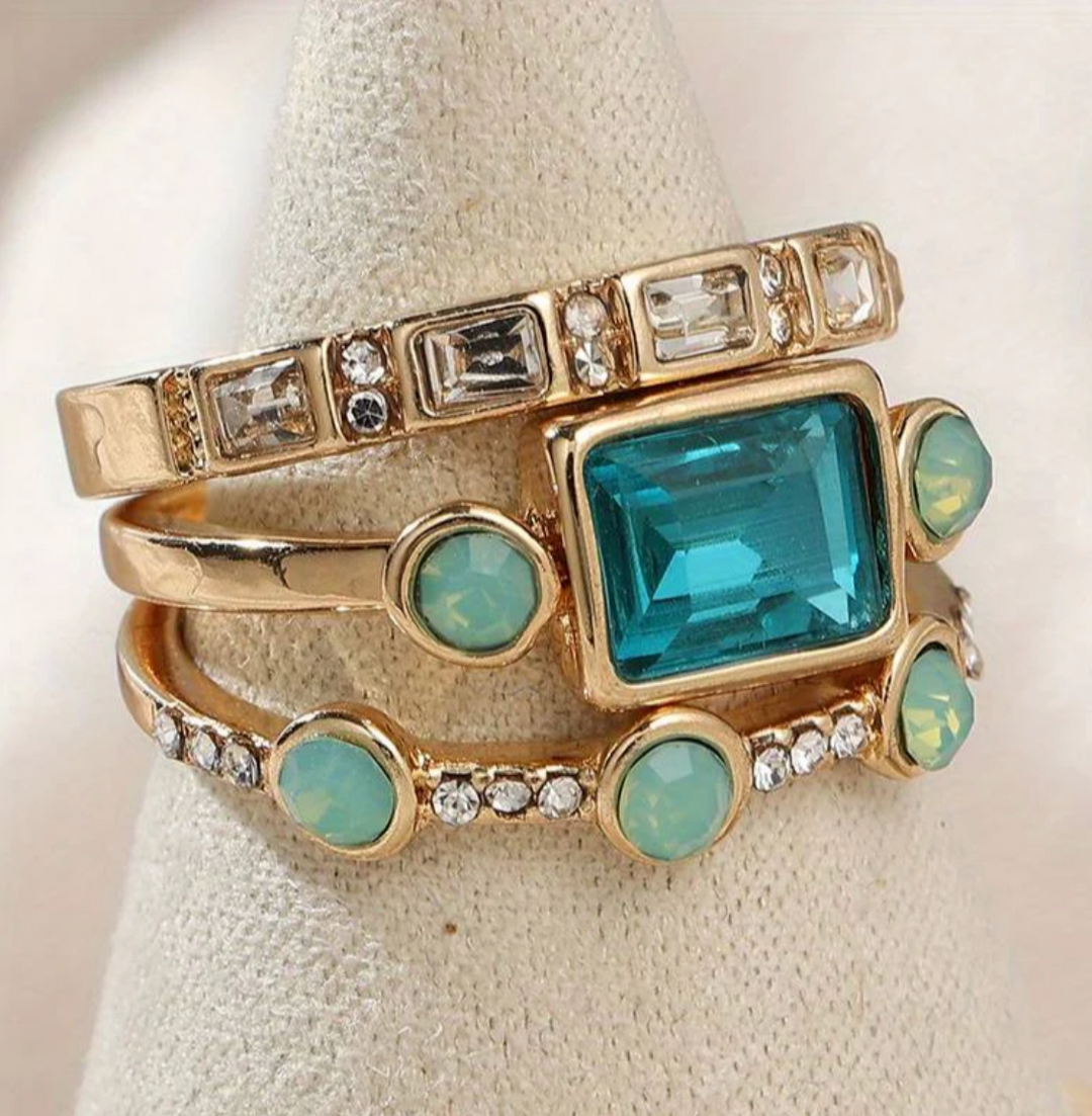 Océan - Élégant ensemble de bagues en cristal vintage