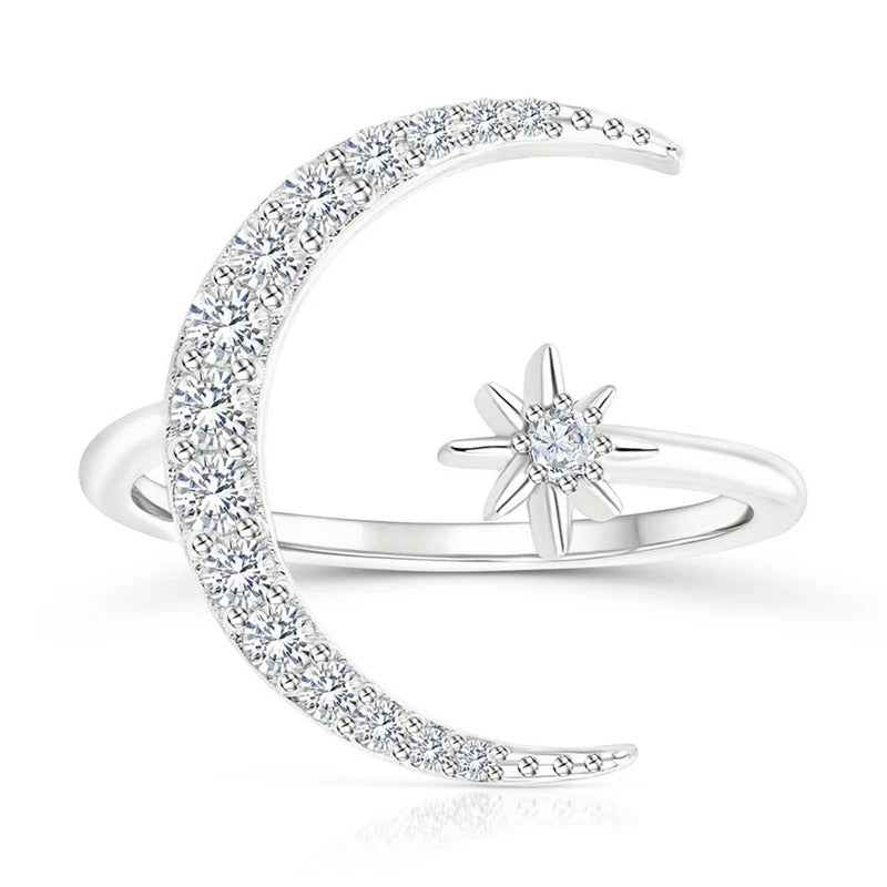 Bague en argent avec design lunaire et étoilé élégant