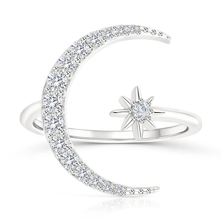Bague en argent avec design lunaire et étoilé élégant