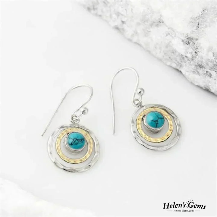 Boucles d'oreilles bohèmes Saturne : turquoises et or