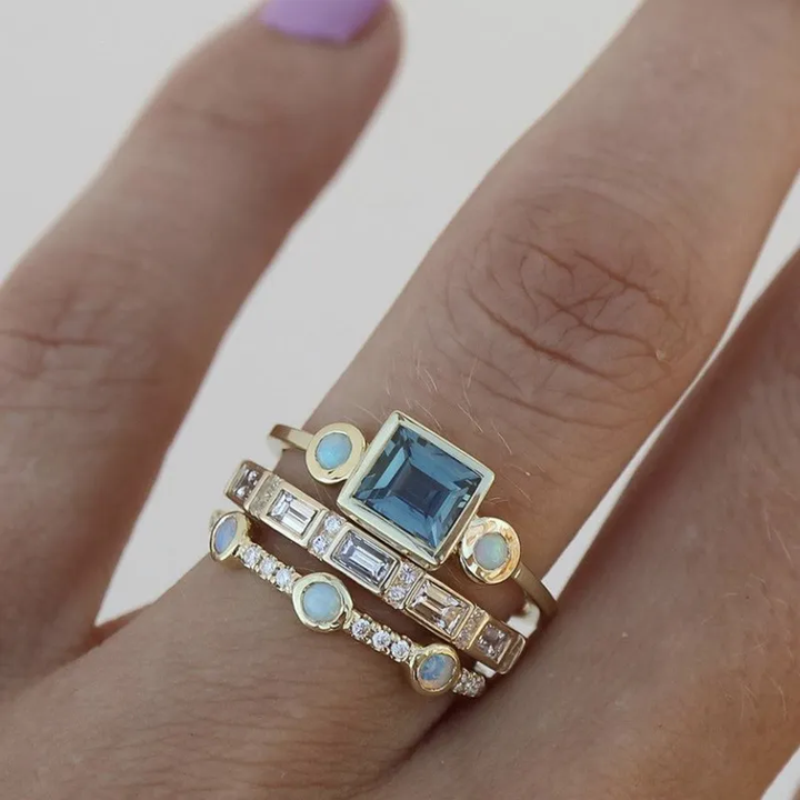 Ensemble de bagues en cristal bleu vintage élégant