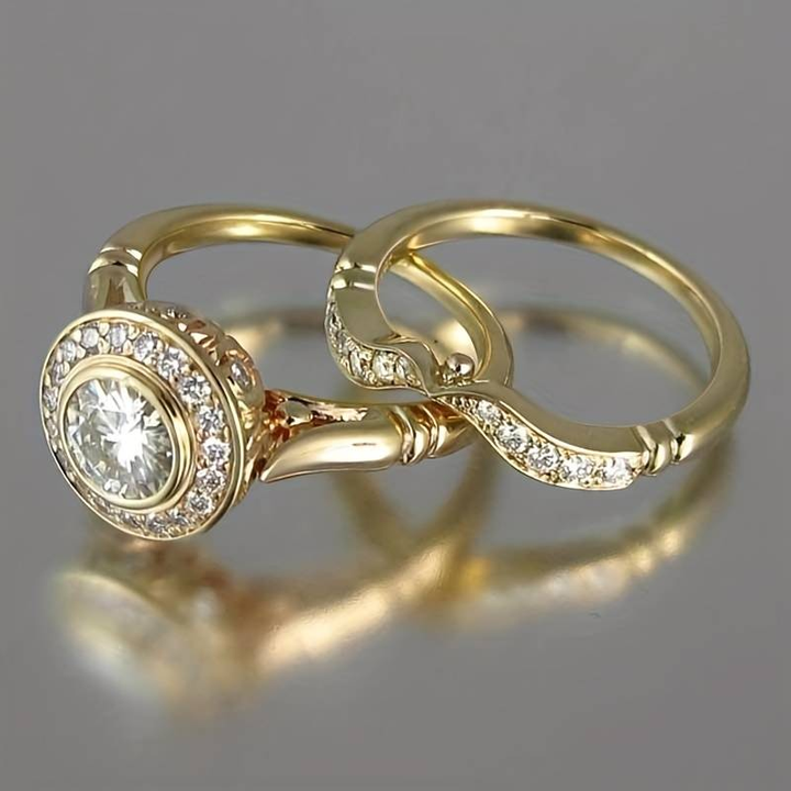 Set de bagues vintage en or et zirconia élégantes