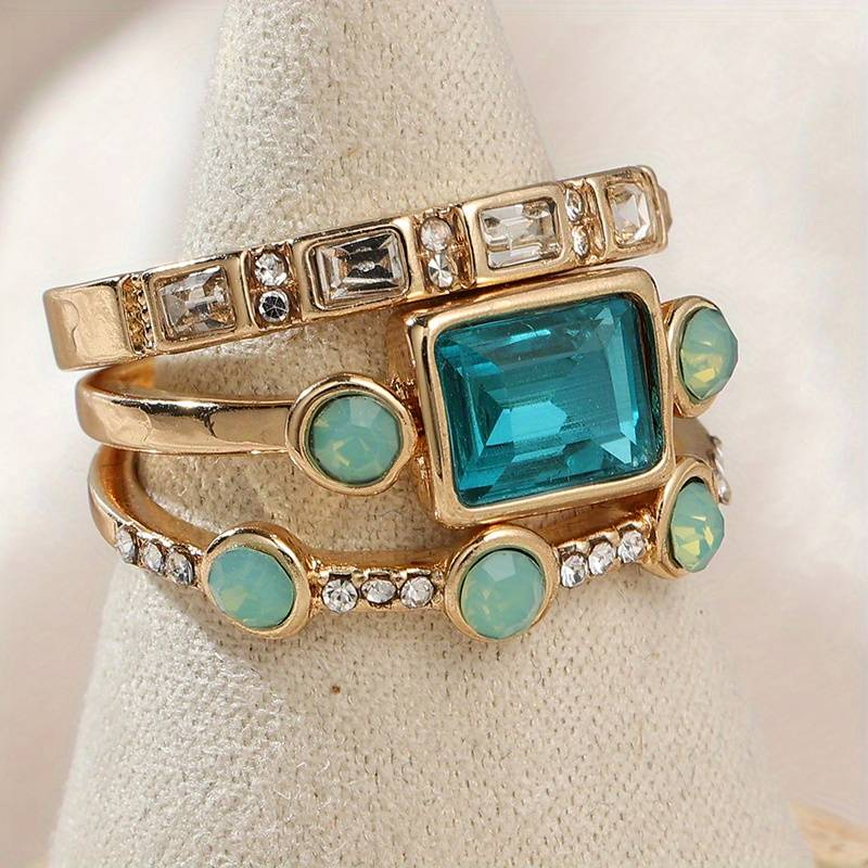 Ensemble de bagues en cristal bleu vintage élégant
