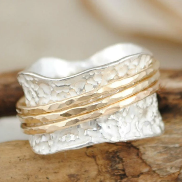 Joy - Bague plain vintage, Anneau tournant élégant classique et relaxation fluide