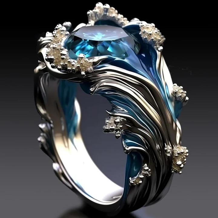 Bague en cristal ondulé de style vintage inspirée de l'océan