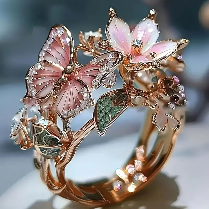Anneau en zirconium étincelant en forme de papillon luxueux