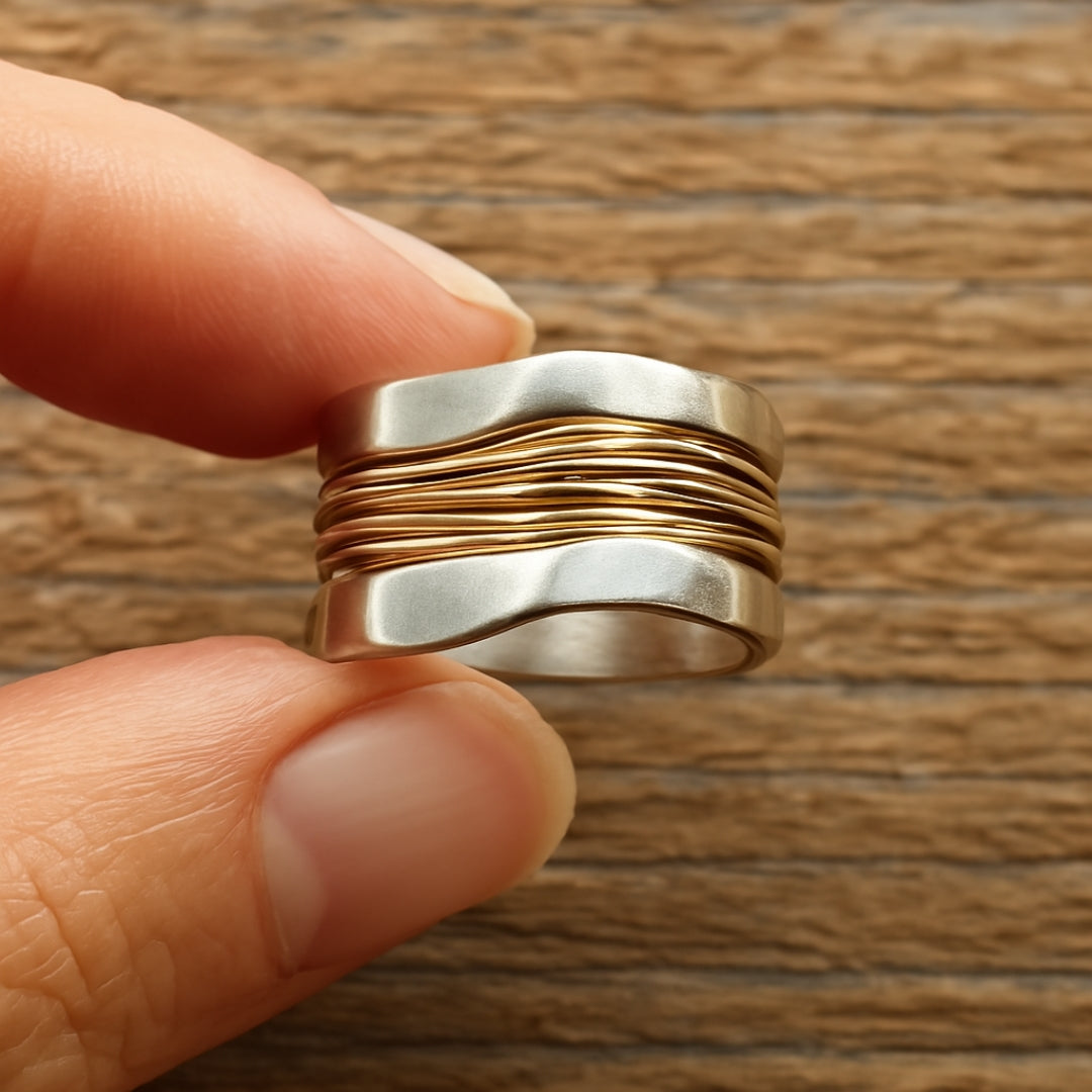 Bague élégante avec de délicates filaments argent-or pour un style exceptionnel