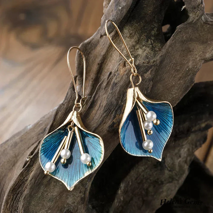 Boucles d'oreilles vintage en argent et lotus bleu élégant